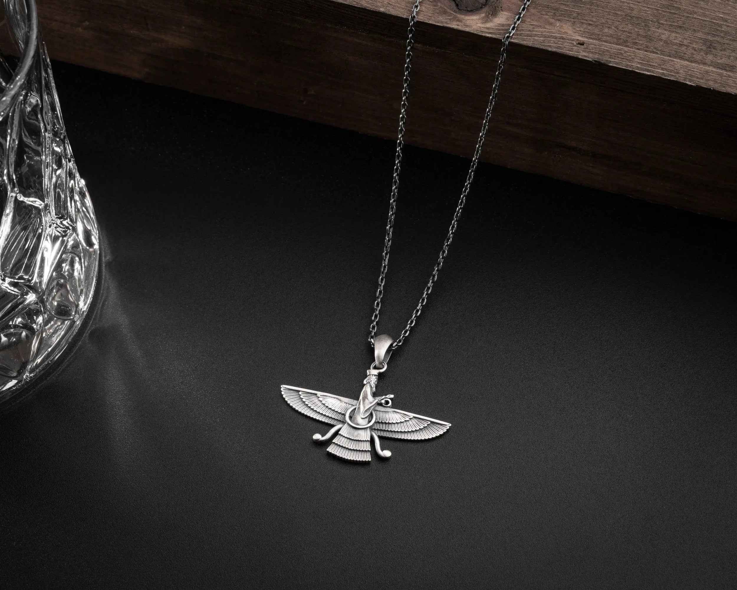 Sterling Silver Ahura Mazda Necklace: Zoroastrian Faravahar Pendant
