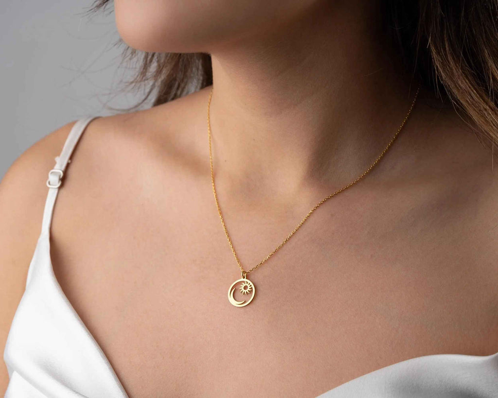 Sterling Silver Sun and Moon Pendant Necklace