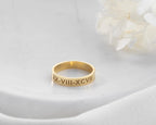 Solid Gold Roman Numeral Date Ring: Personalized Anniversary Jewelry   Charmora Jewelry