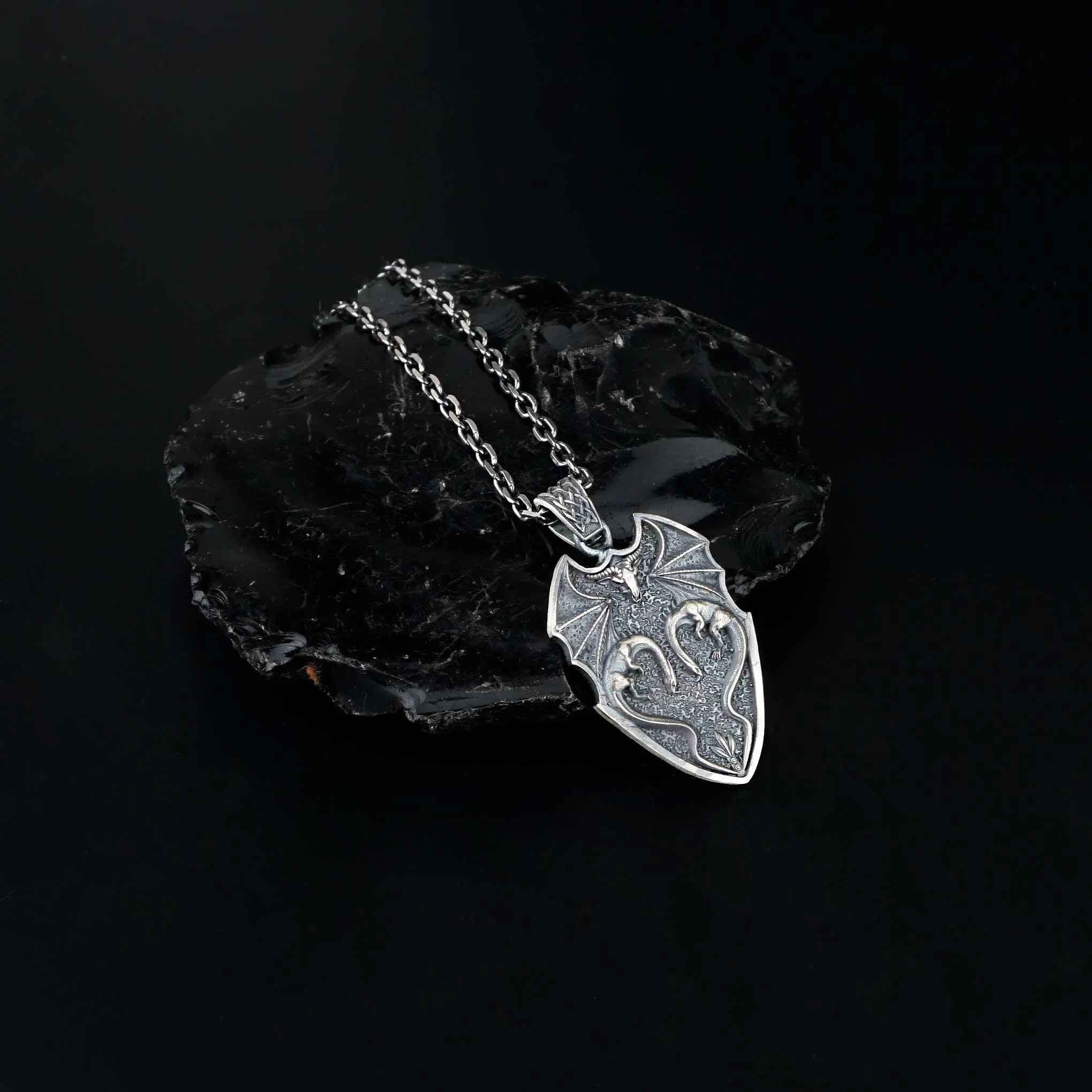 Oxidized Sterling Silver Dragon Pendant Necklace: Handmade Charm