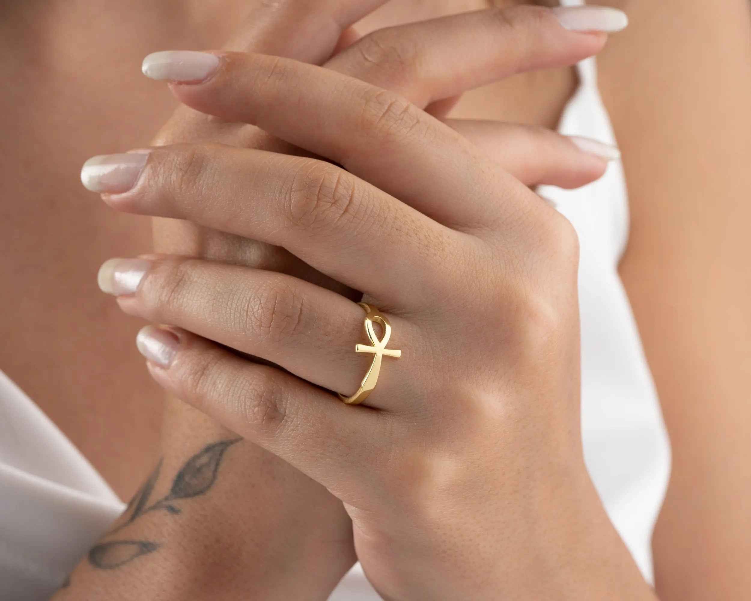 Solid Gold Ankh Ring: Egyptian Cross Jewelry, Handcrafted Gift