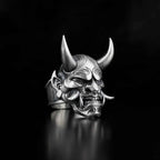 Sterling Silver Japanese Oni Mask Ring: Samurai Jewelry Gift