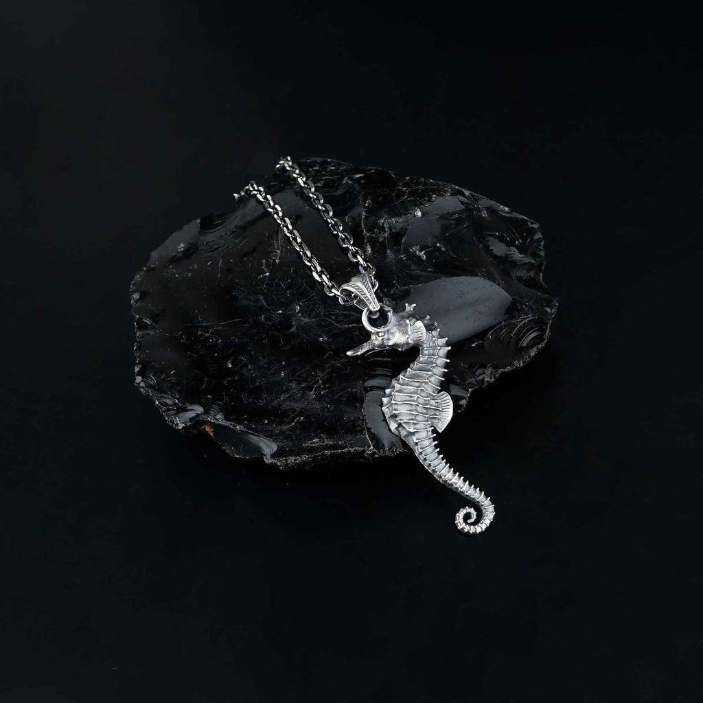 Oxidized Sterling Silver Seahorse Necklace, Nautical Jewelry