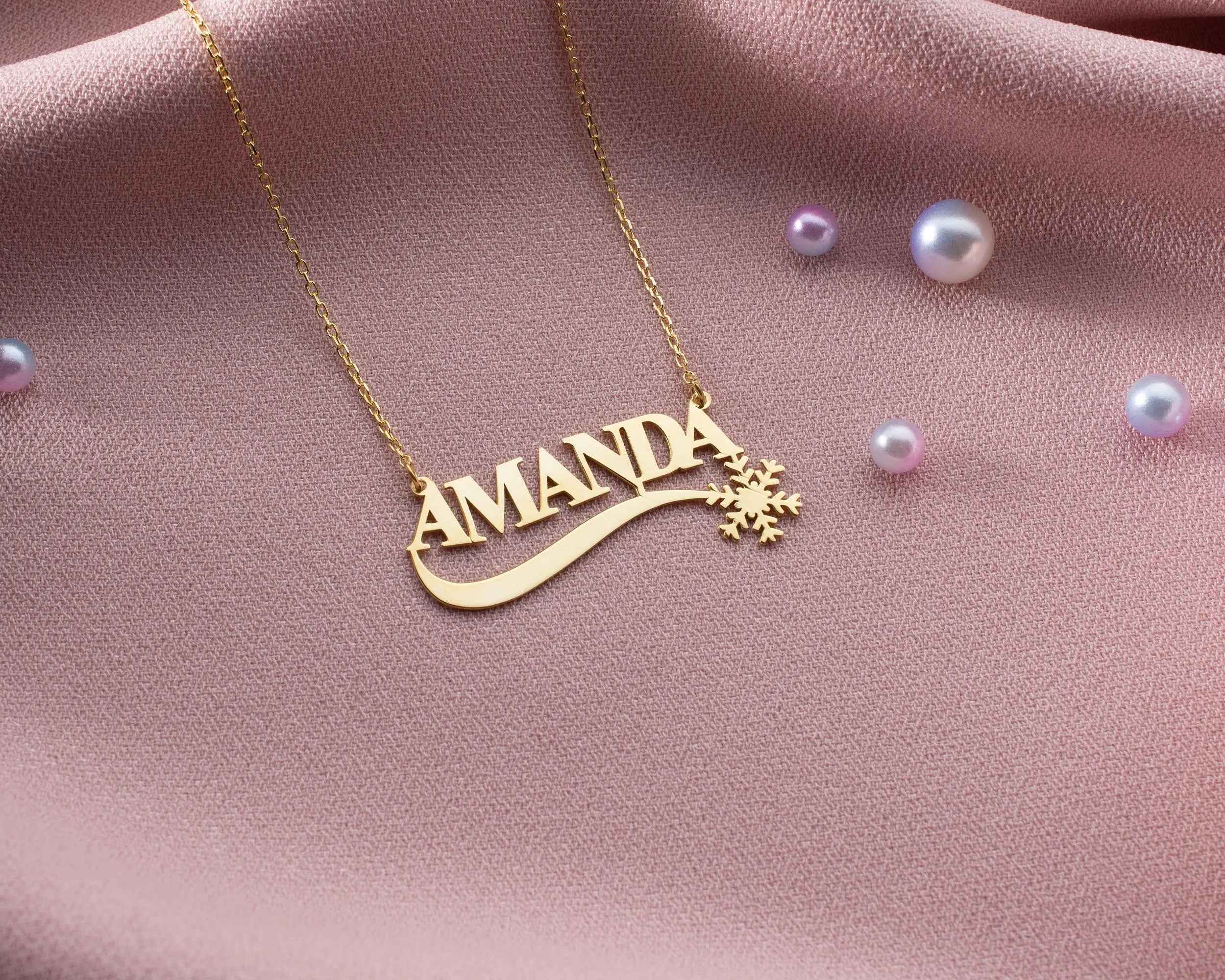 Snowflake Name Necklace: Sterling Silver Custom Pendant