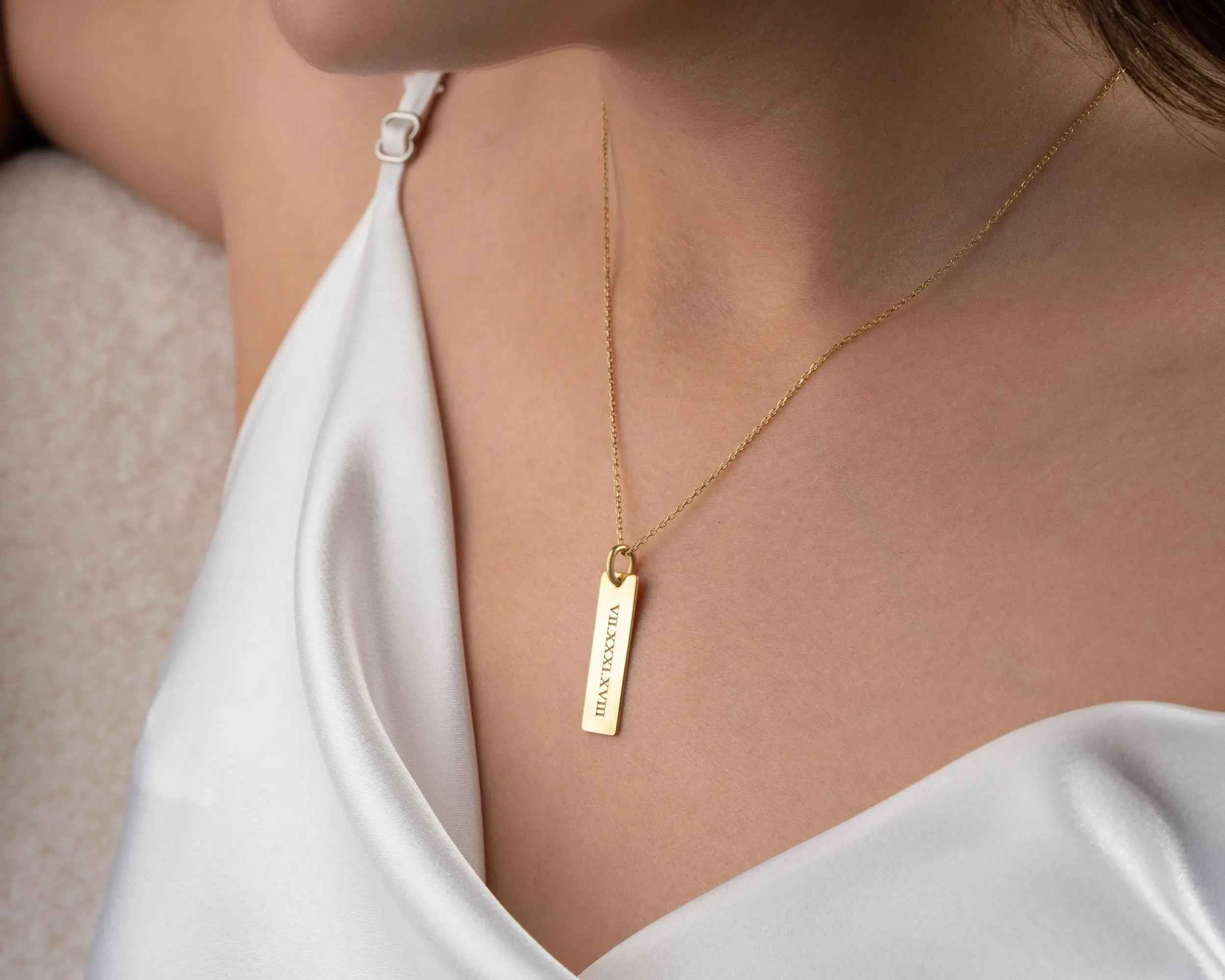 Personalized Sterling Silver Roman Numeral Date Necklace