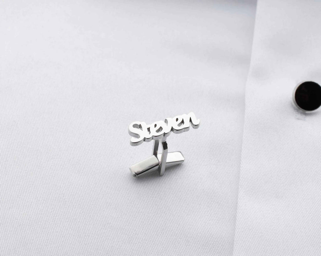 Sterling Silver Custom Name Cufflinks: Personalized Groomsmen Gift