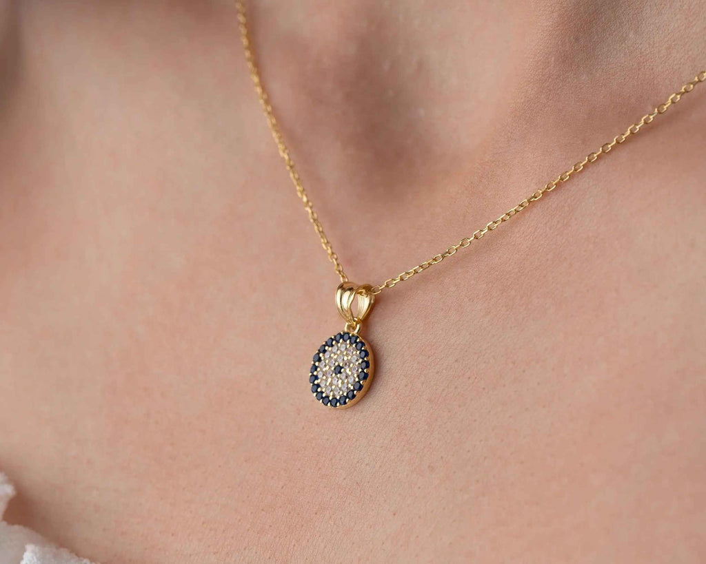 Sterling Silver Blue Evil Eye Necklace: Gold Protection Charm