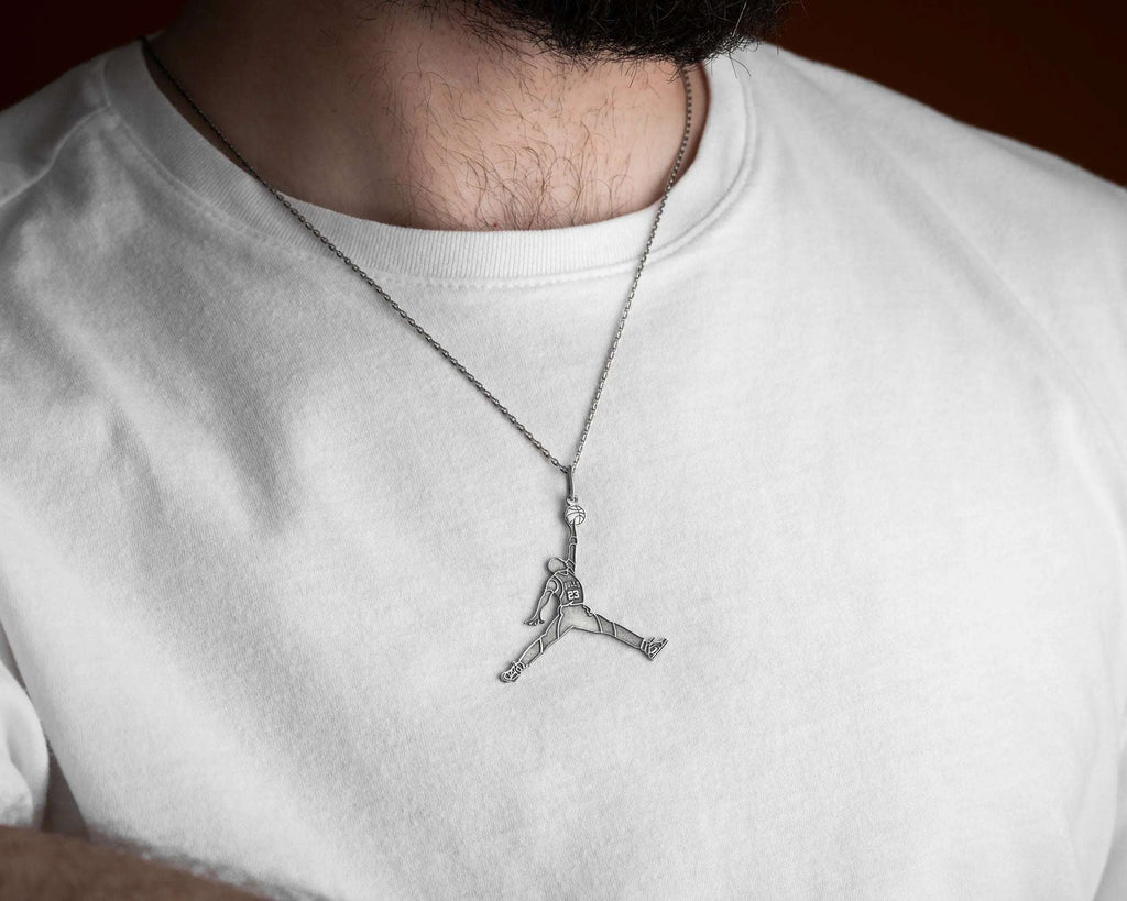 Handmade Sterling Silver Basketball Player Pendant Necklace   Charmora Jewelry