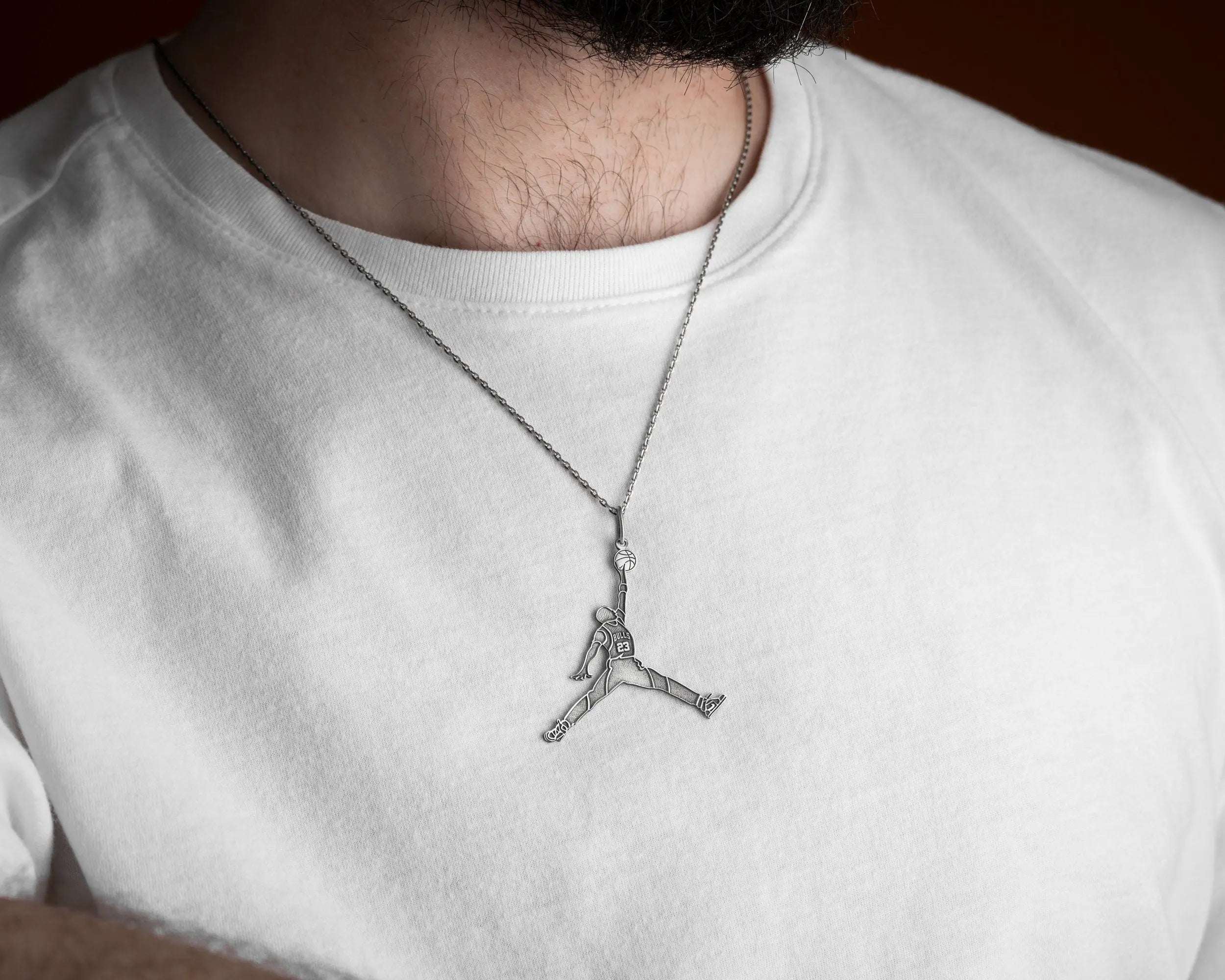 Handmade Sterling Silver Basketball Player Pendant Necklace   Charmora Jewelry