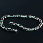 Sterling Silver Men’s Bracelet with Garnet Baguette Stones – Gift for Him