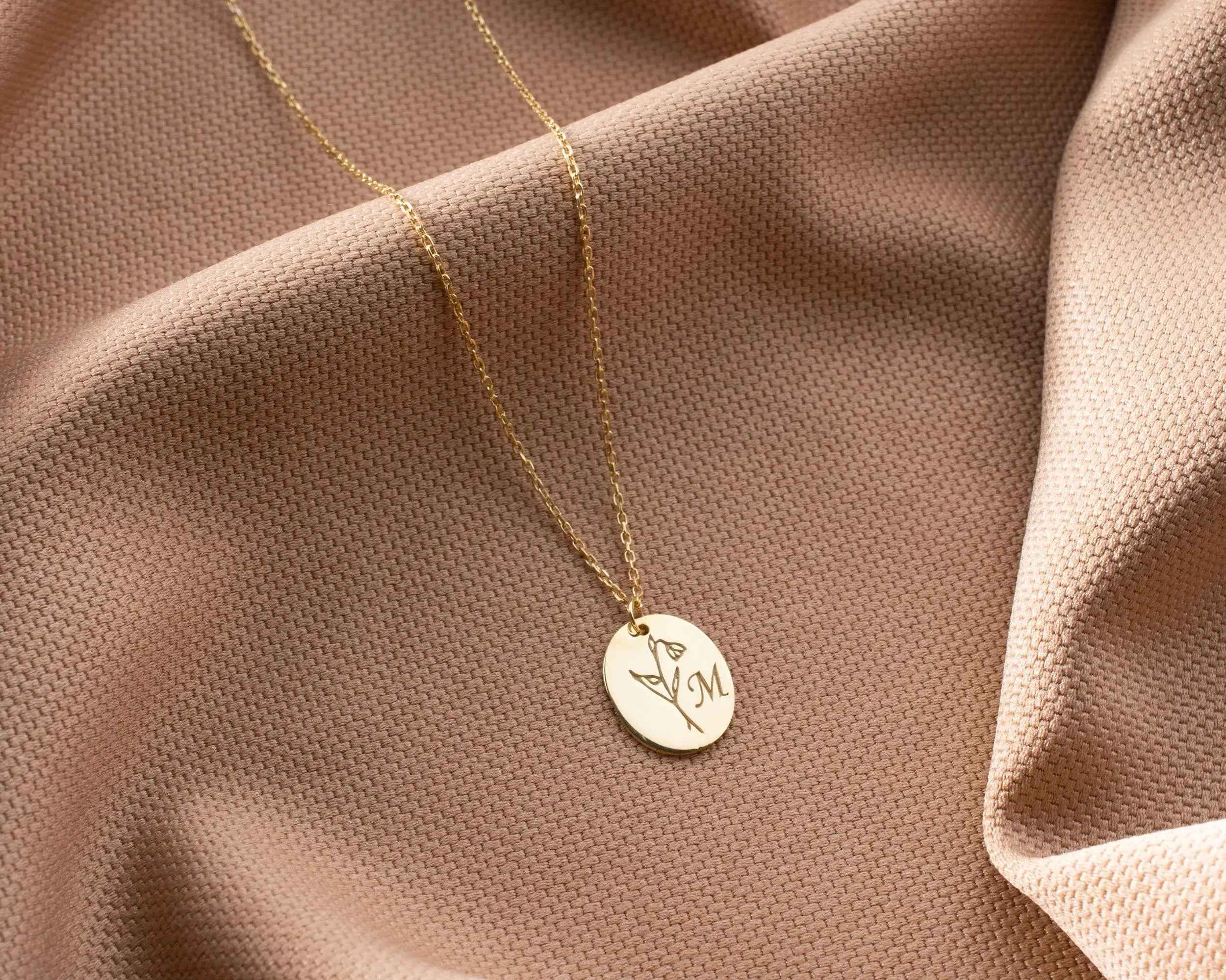 Birth Flower Initial Necklace: Engraved Sterling Silver Personalized Jewelry