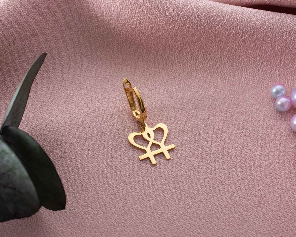 Sterling Silver Lesbian Heart Earrings: LGBTQ Pride Jewelry