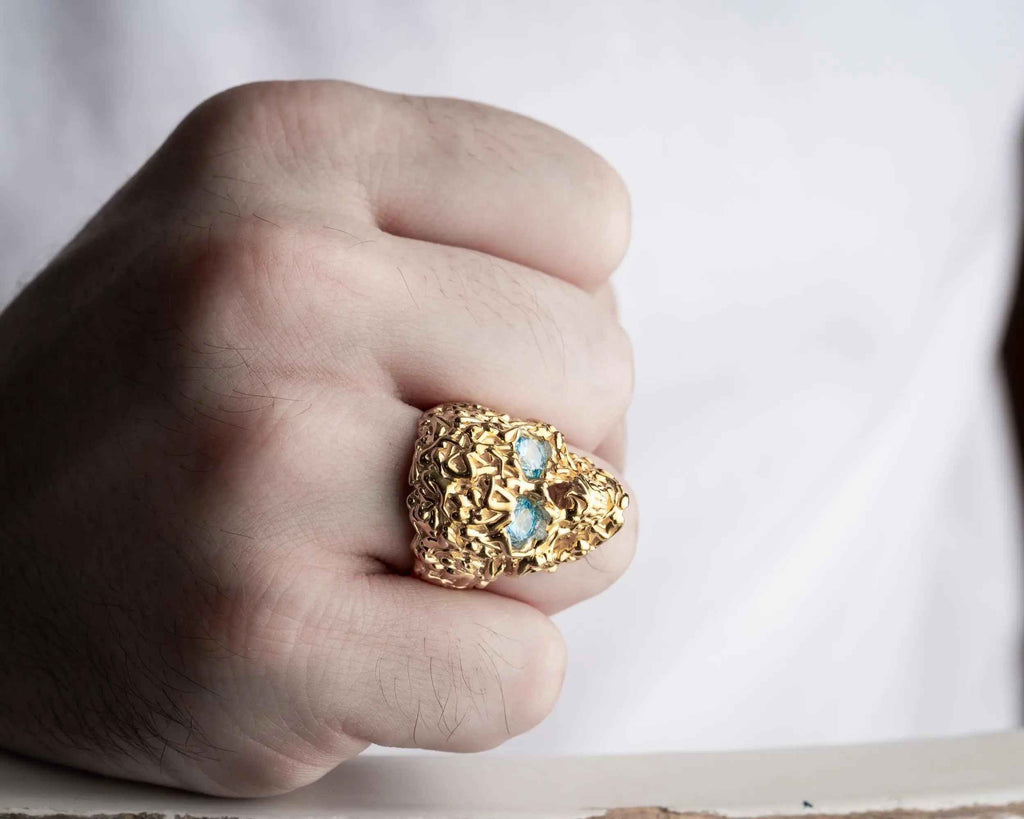 Sterling Silver Skull Ring: Turquoise Zircon Gothic Mens Jewelry