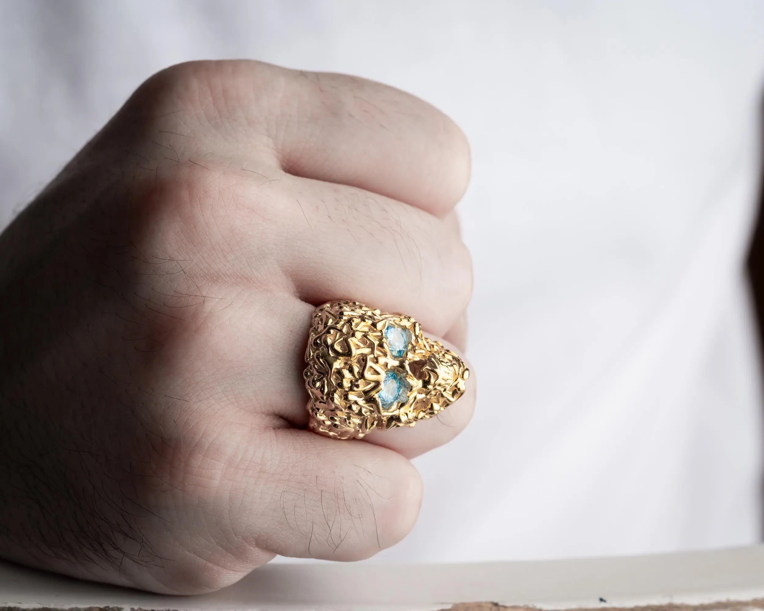 Bague Tête de Mort en Argent Sterling : Zircon Turquoise Bijoux Gothiques pour Homme