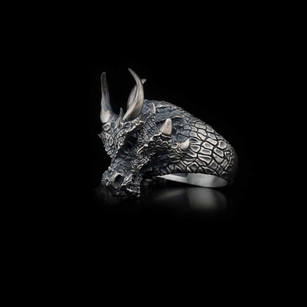 Sterling Silver Dragon Ring: Viking Fantasy Unisex Band   Charmora Jewelry