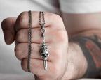 Sterling Silver Skull Sword Necklace: Gothic Viking Pendant