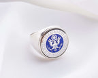 Sterling Silver American Coat of Arms Ring: Patriotic Bird Jewelry   Charmora Jewelry