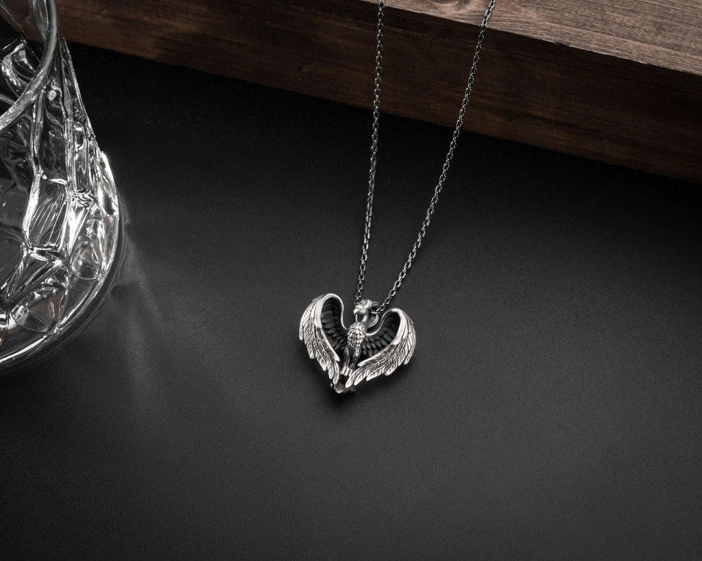 Sterling Silver Phoenix Pendant Necklace: Greek Mythology Gift   Charmora Jewelry