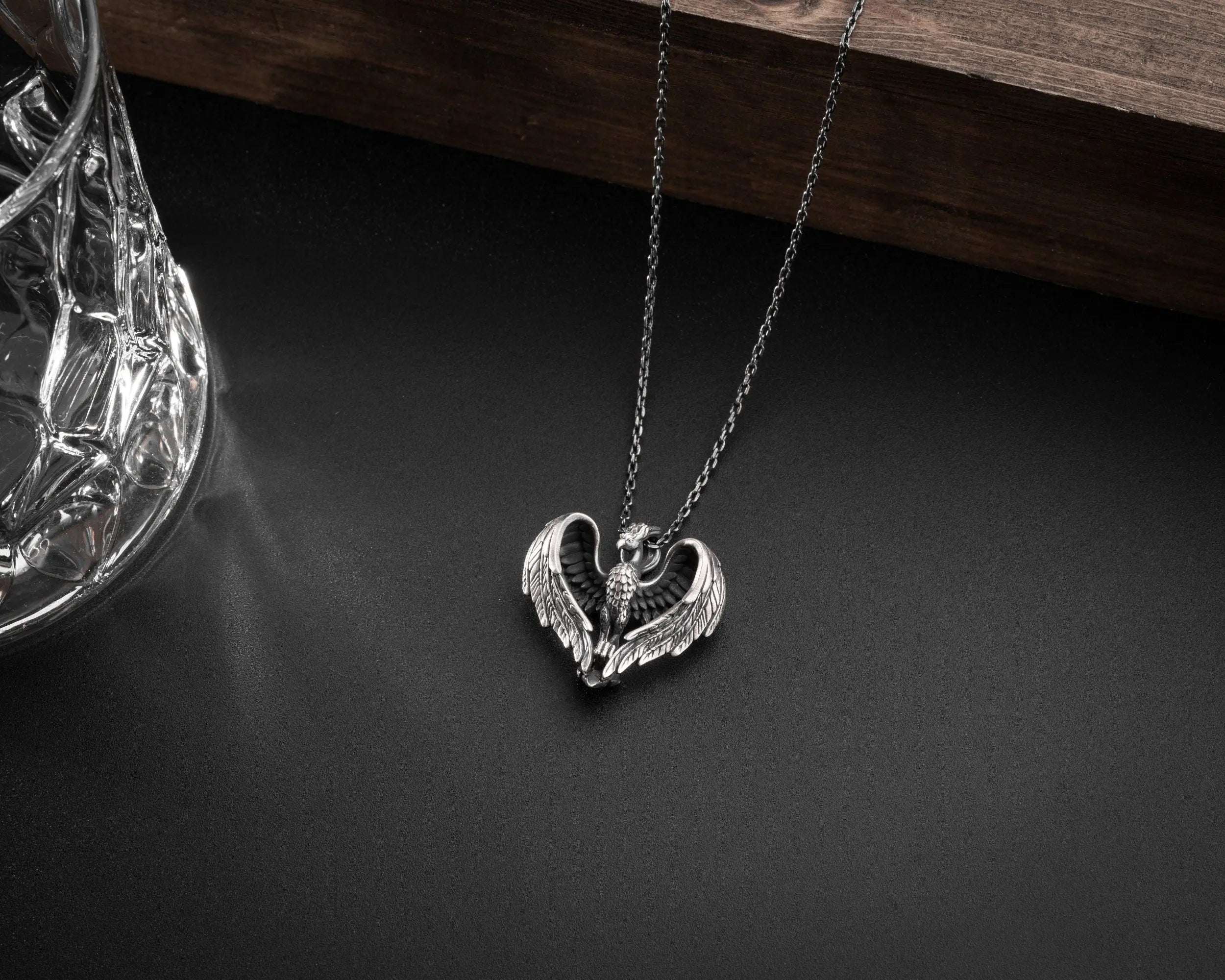 Sterling Silver Phoenix Pendant Necklace: Greek Mythology Gift   Charmora Jewelry