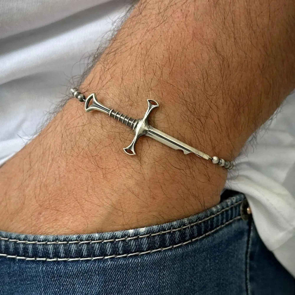 925 Sterling Silver Sword Bracelet – Handmade Warrior Jewelry for Men