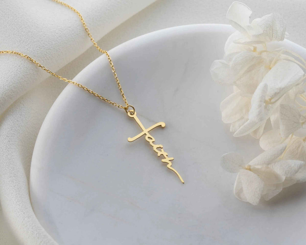 Solid Gold Cross Necklace, Religious Faith Pendant