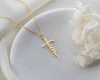 Solid Gold Cross Necklace, Religious Faith Pendant