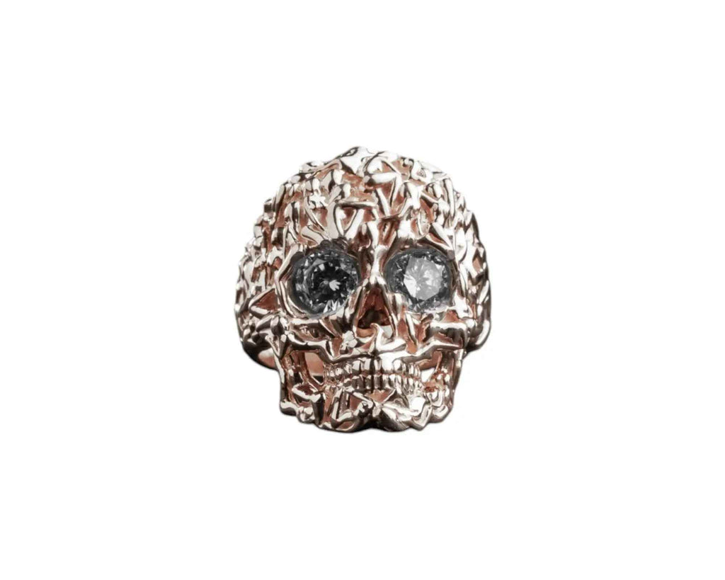 Sterling Silver Skull Ring: Gothic Zircon Stone Band