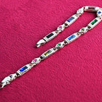 Multicolor Baguette Stone Sterling Silver Bracelet – Men’s Statement Jewelry, Gift for Him
