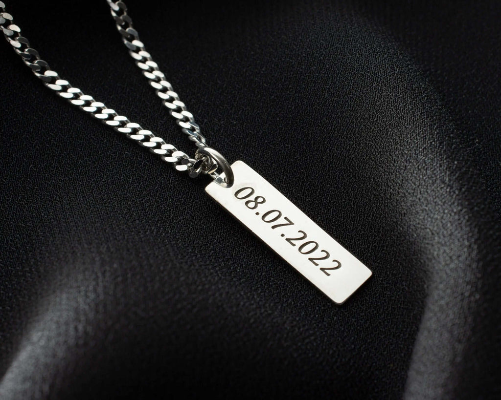 Engraved Sterling Silver Bar Necklace for Men Personalized Gift   Charmora Jewelry