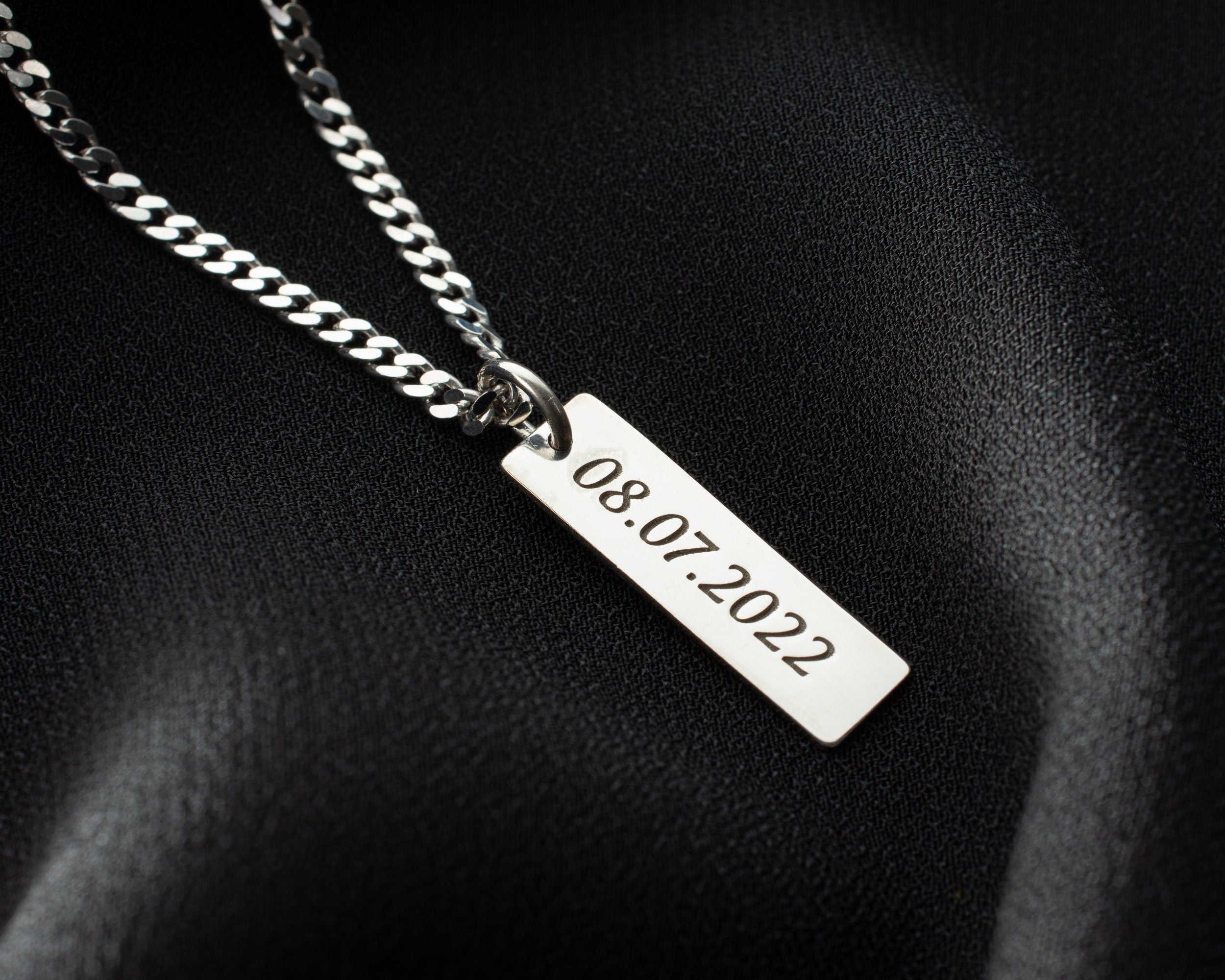 Engraved Sterling Silver Bar Necklace for Men – Personalized Gift