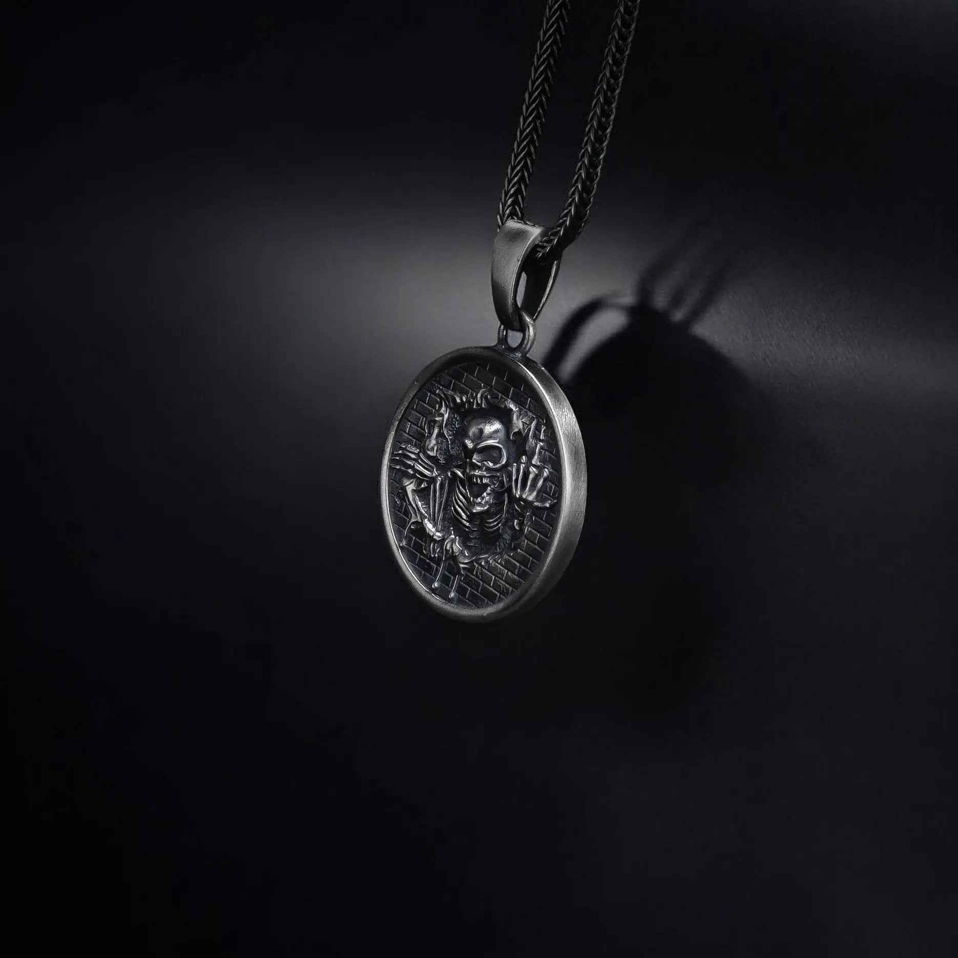 Handmade Sterling Silver Skeleton Pendant Necklace: Gothic Skull Jewelry