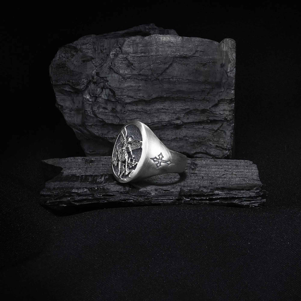 Sterling Silver Saint Michael Archangel Ring: Christian Protection Jewelry