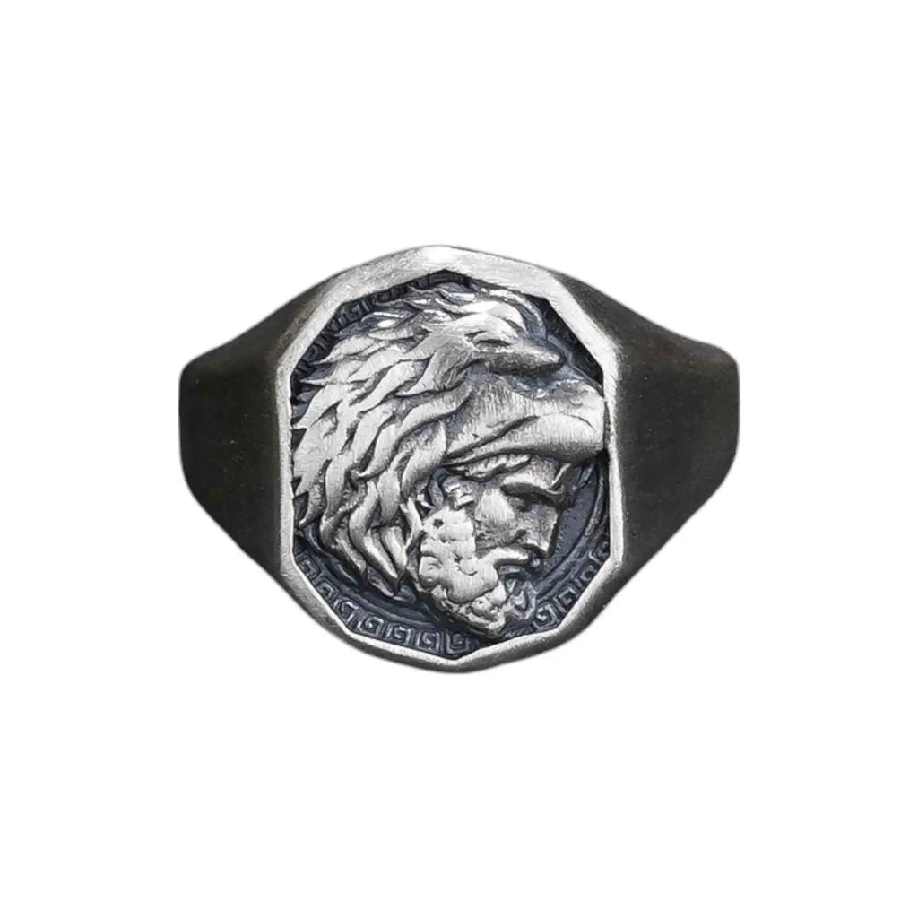 Silver Hercules Nemean Lion Greek Gods Ring, Men's Ancient Greek Mythology Jewelry, Mythological Gift