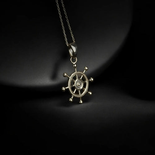 Sterling Silver Nautical Ship Wheel Necklace Gold Pendant   Charmora Jewelry