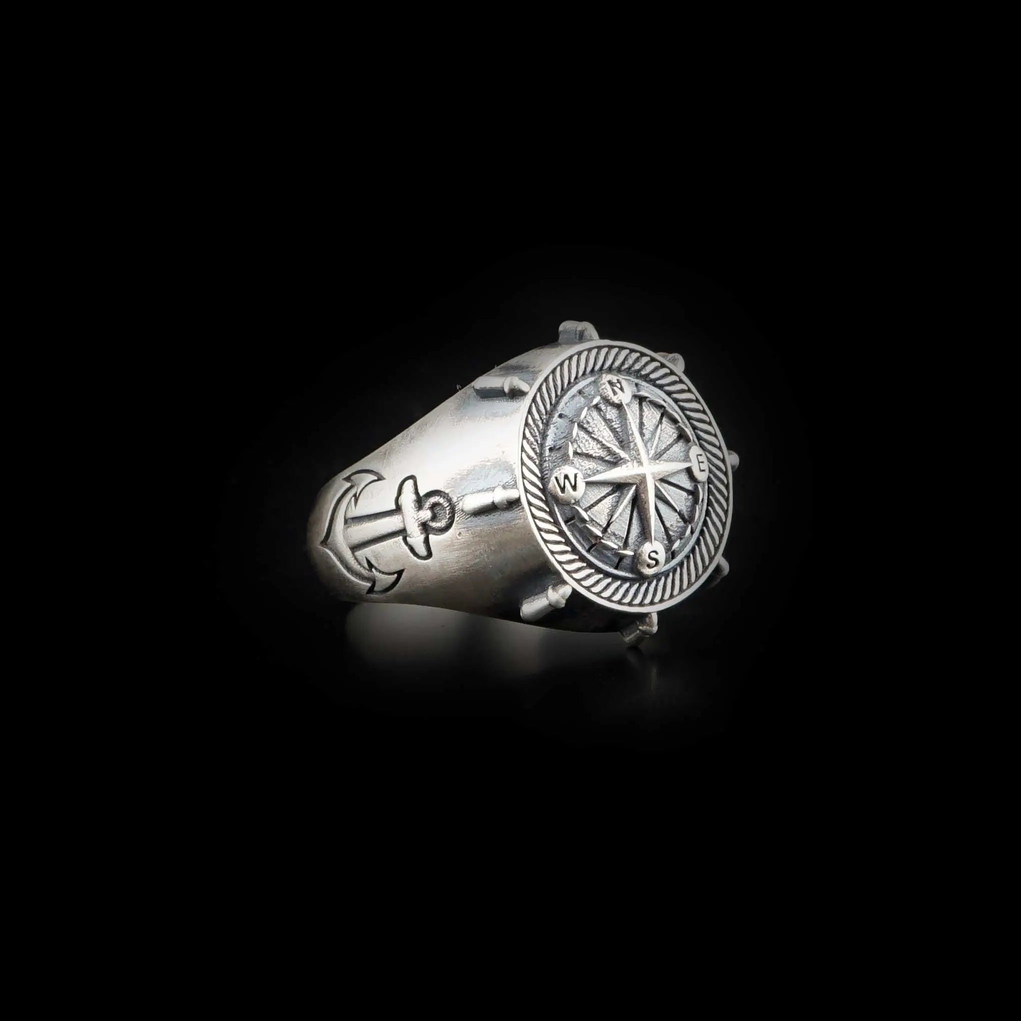 Sterling Silver Compass Ring: Nautical Fidget Jewelry, Unisex Band   Charmora Jewelry