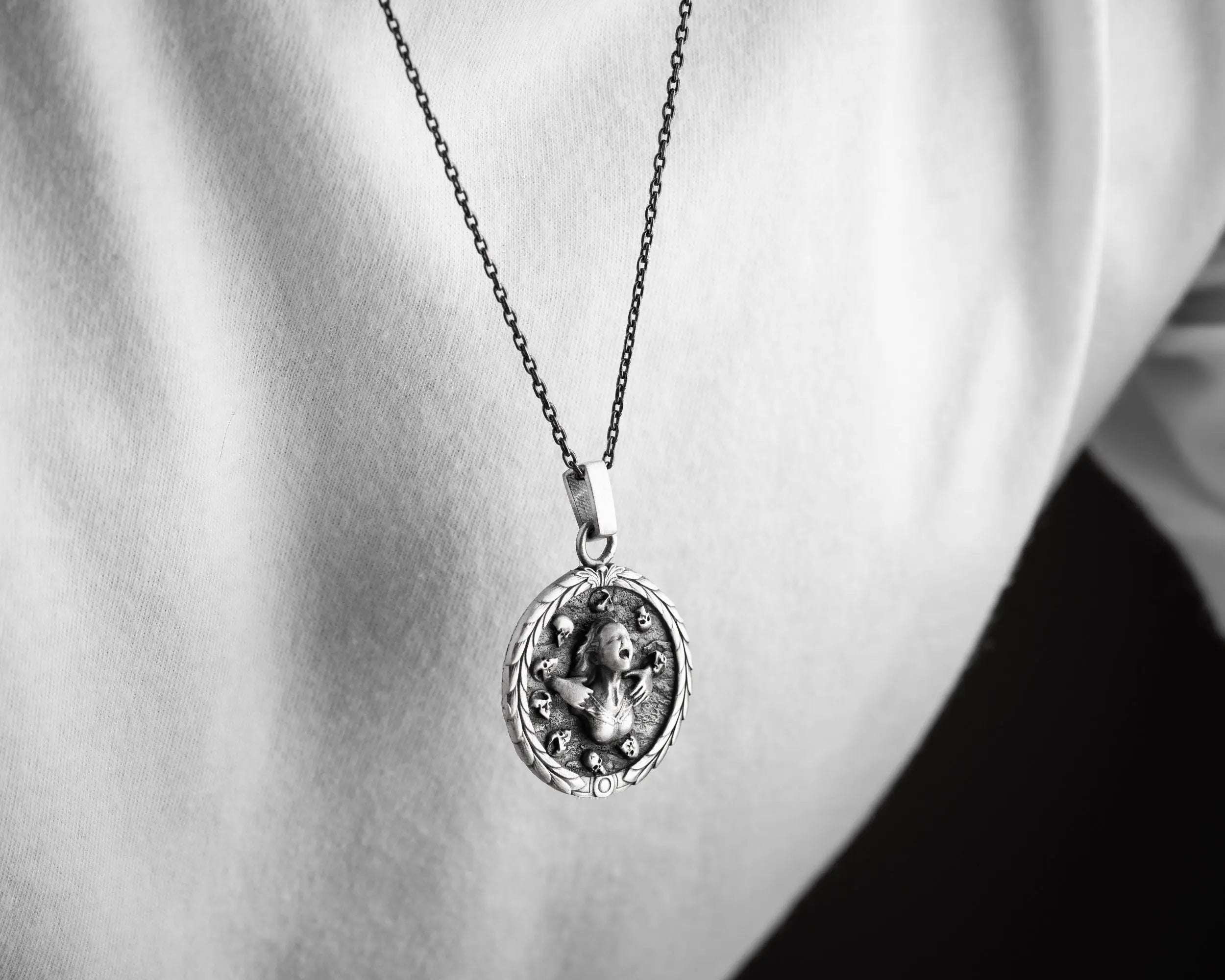 Sterling Silver Angel Devil Skull Pendant Necklace: Punk Biker Jewelry   Charmora Jewelry
