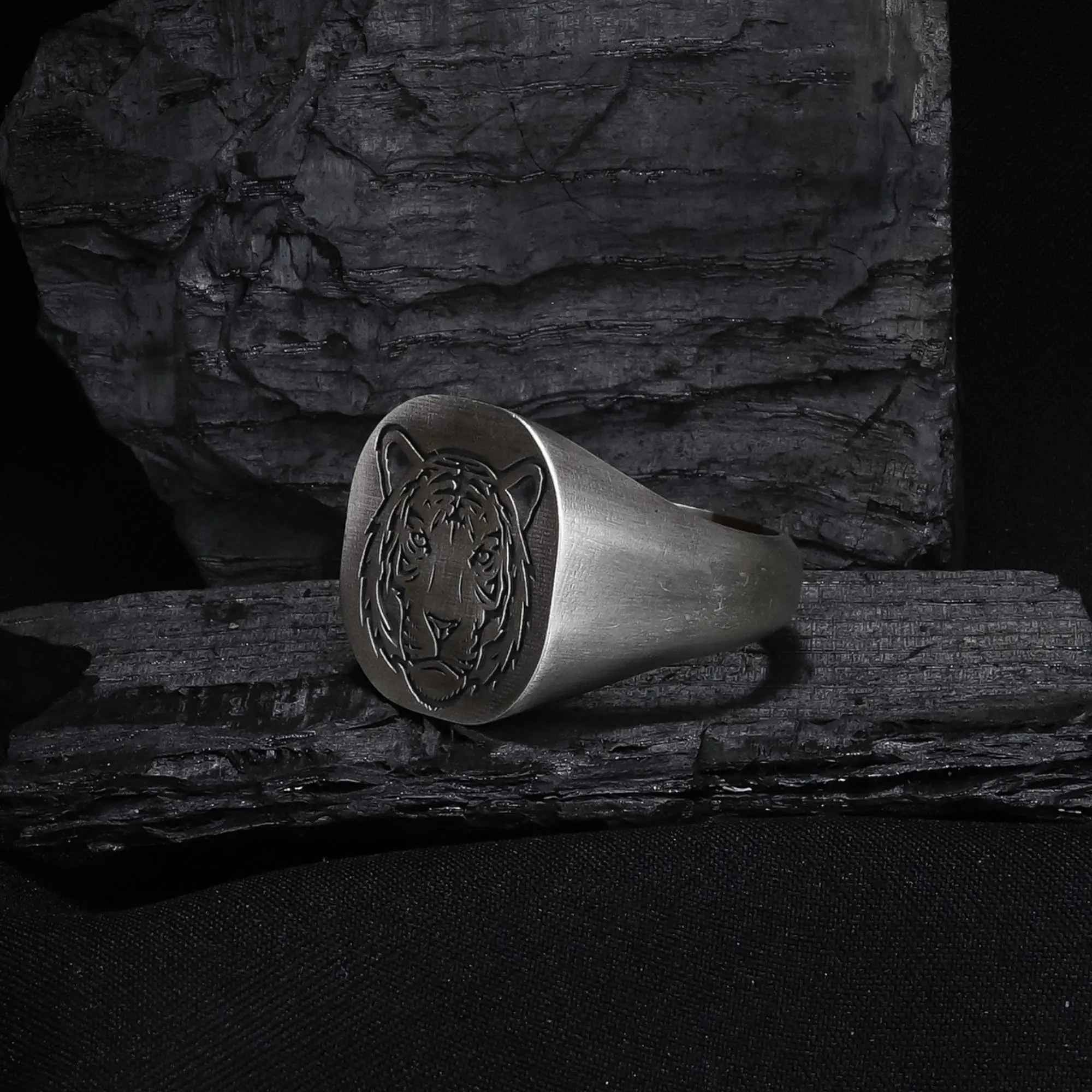 Oxidized Sterling Silver Tiger Ring, Animal Jewelry Gift