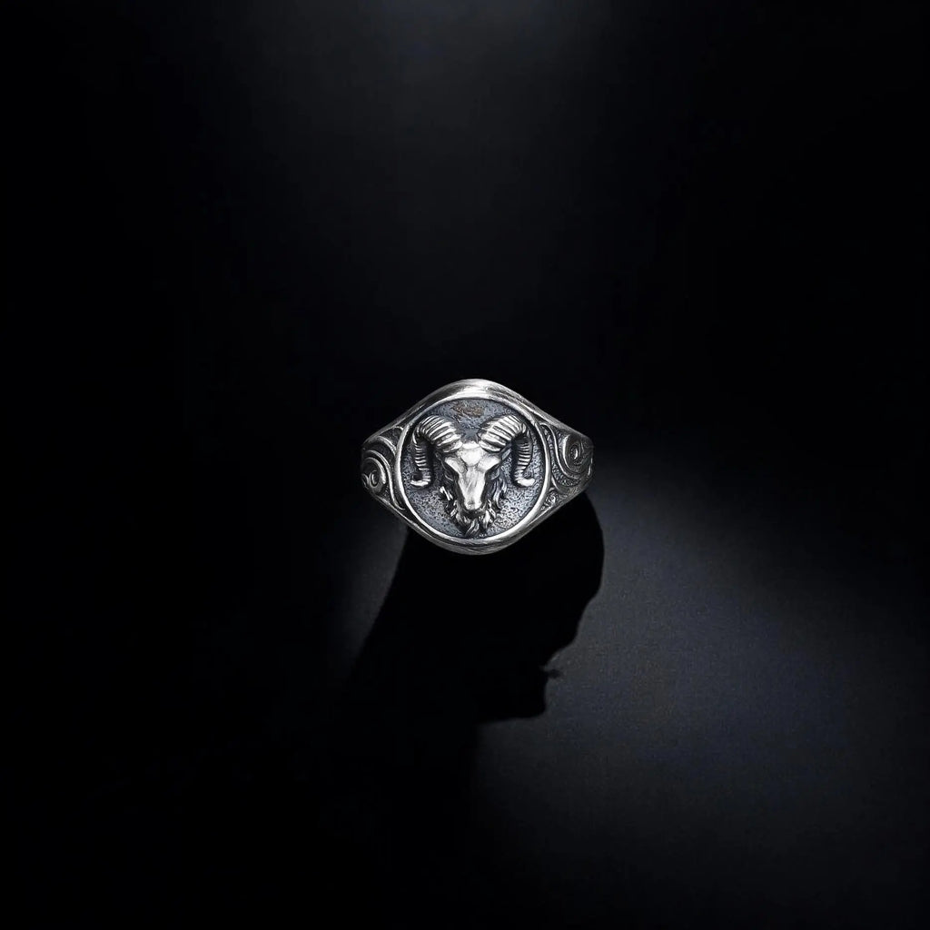 Sterling Silver Ram Ring: Aries Zodiac Jewelry for Men   Charmora Jewelry