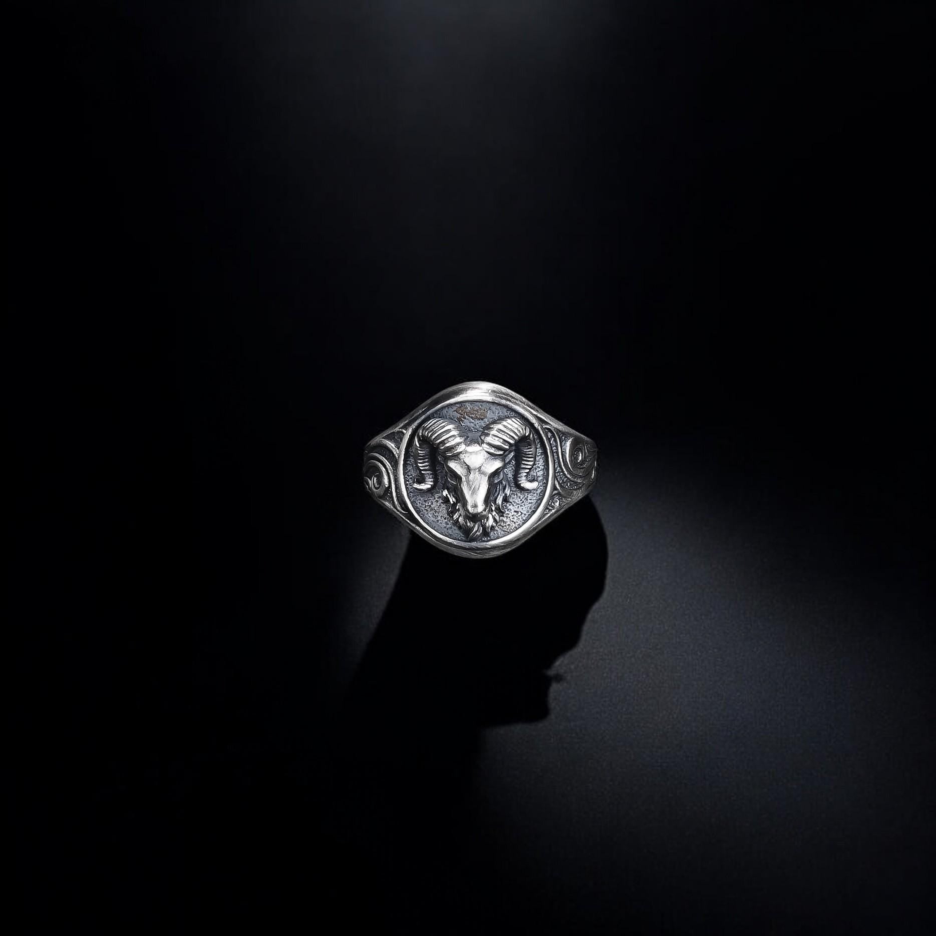 Sterling Silver Ram Ring: Aries Zodiac Jewelry for Men