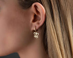 Solid Gold Lesbian Pride Heart Earrings: Venus Symbol Jewelry