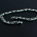925 Sterling Silver Men's Bracelet: Onyx - Garnet - Navy Blue Zircon Vintage Link Design   Charmora Jewelry