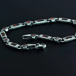925 Sterling Silver Men's Bracelet: Onyx - Garnet - Navy Blue Zircon Vintage Link Design   Charmora Jewelry