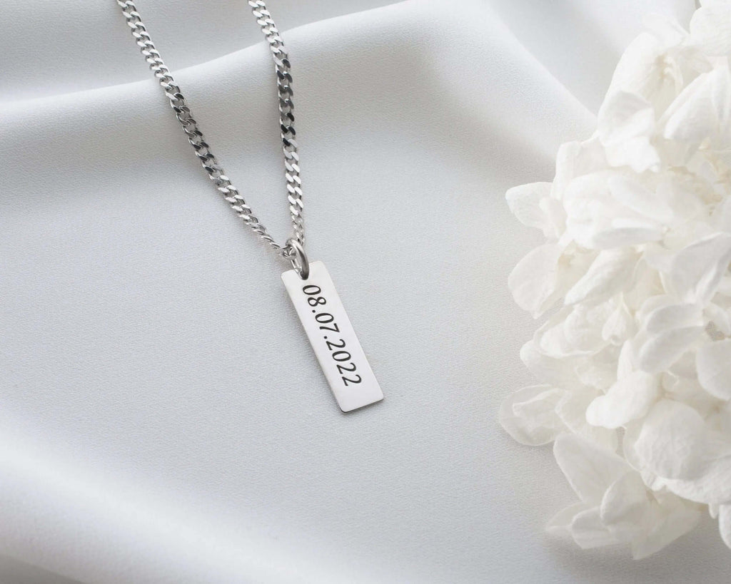 Engraved Sterling Silver Bar Necklace for Men Personalized Gift   Charmora Jewelry