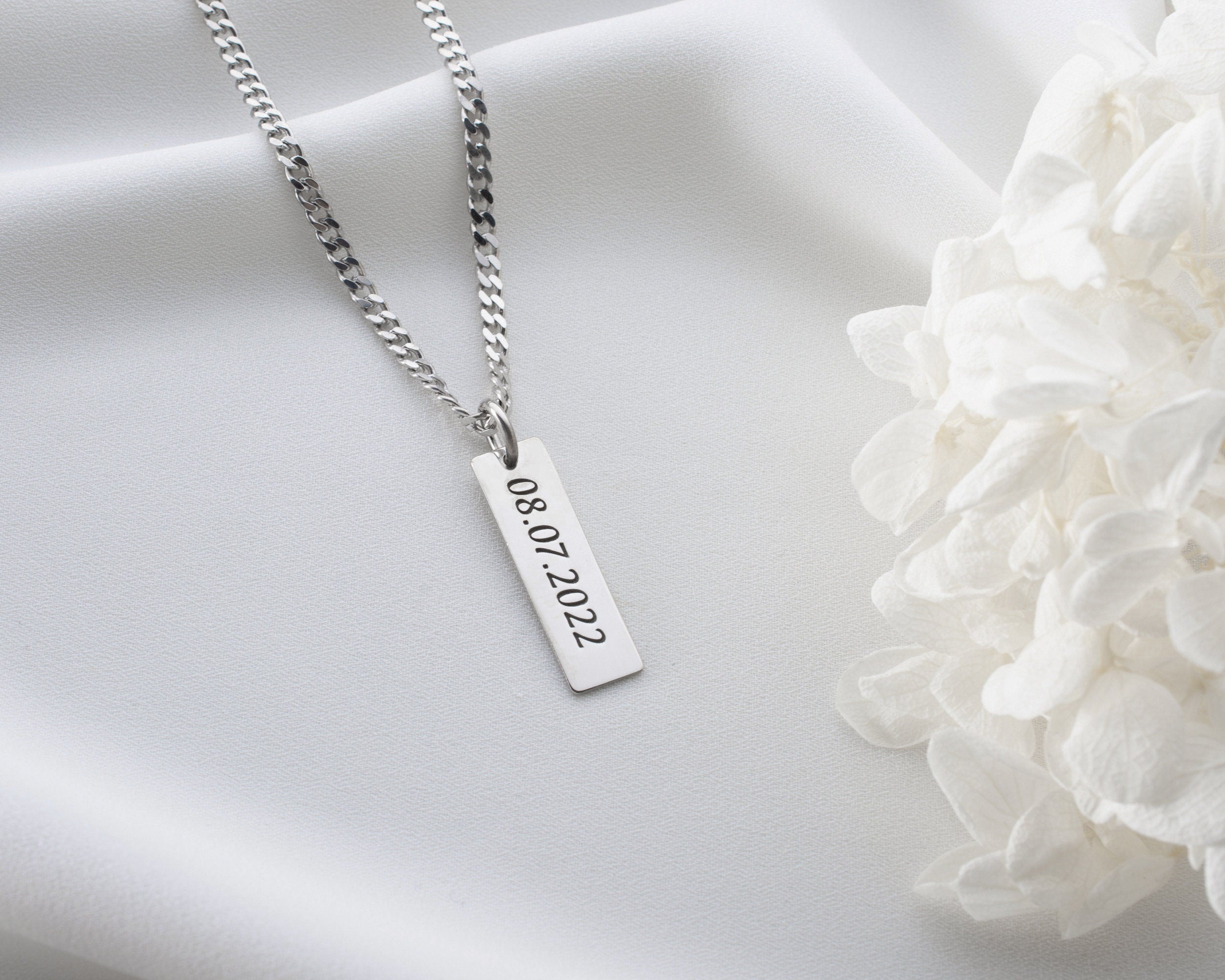 Engraved Sterling Silver Bar Necklace for Men – Personalized Gift