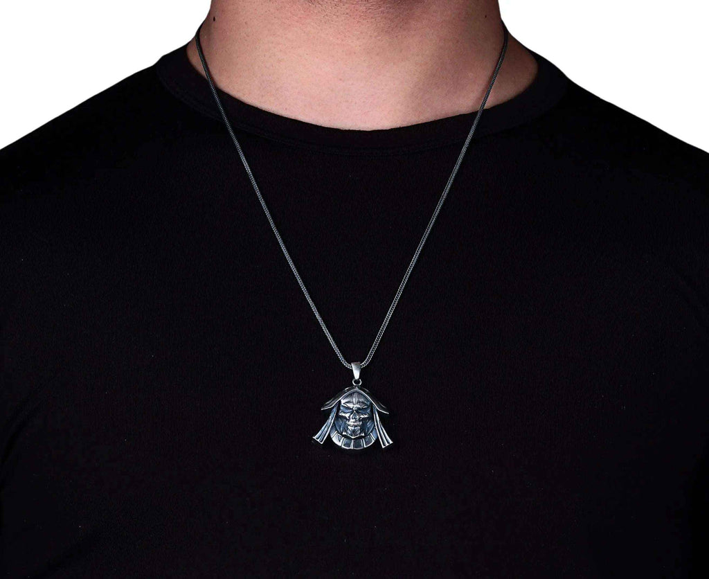 Oxidized Sterling Silver Skull Necklace - Handmade Men's Jewelry