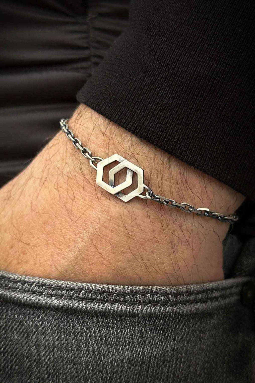 Sterling Silver Geometric Bracelet: Minimal Modern Chain Jewelry