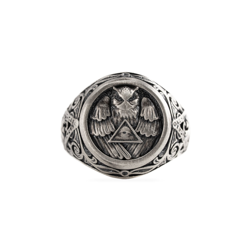 Athena Owl Relief Motif Signet Ring  Ring  Charmora Jewelry