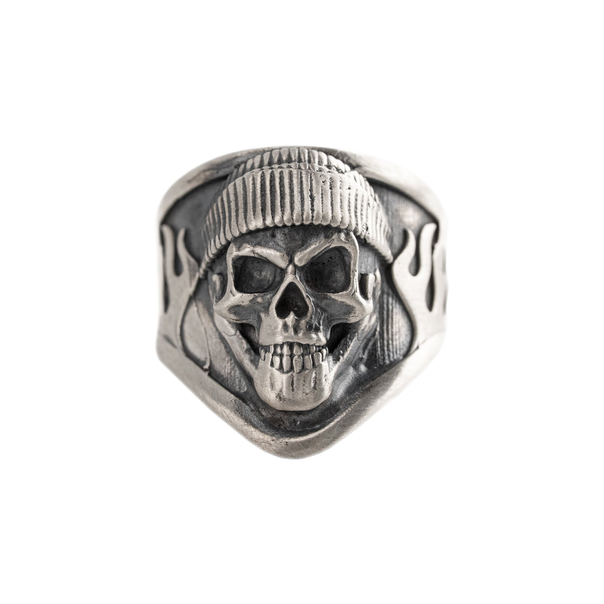 Beanie Skull Flame Relief Motif Ring  Ring  Charmora Jewelry