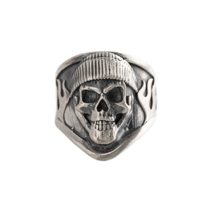 Beanie Skull Flame Relief Motif Ring  Ring  Charmora Jewelry