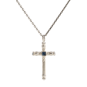 Sapphire Cross Pendant Necklace  Necklace  Charmora Jewelry